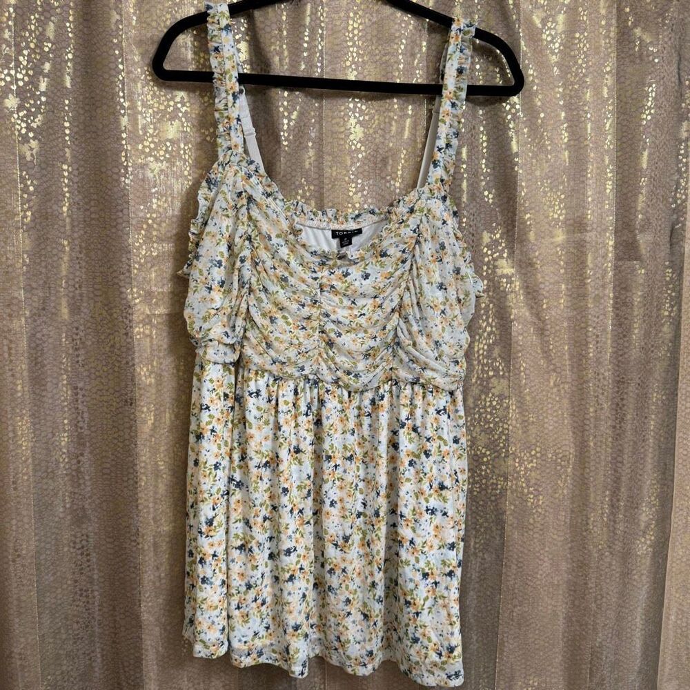 Torrid Stretch Mesh Babydoll Shirred Tank Top Ditsy Floral 2X NWT